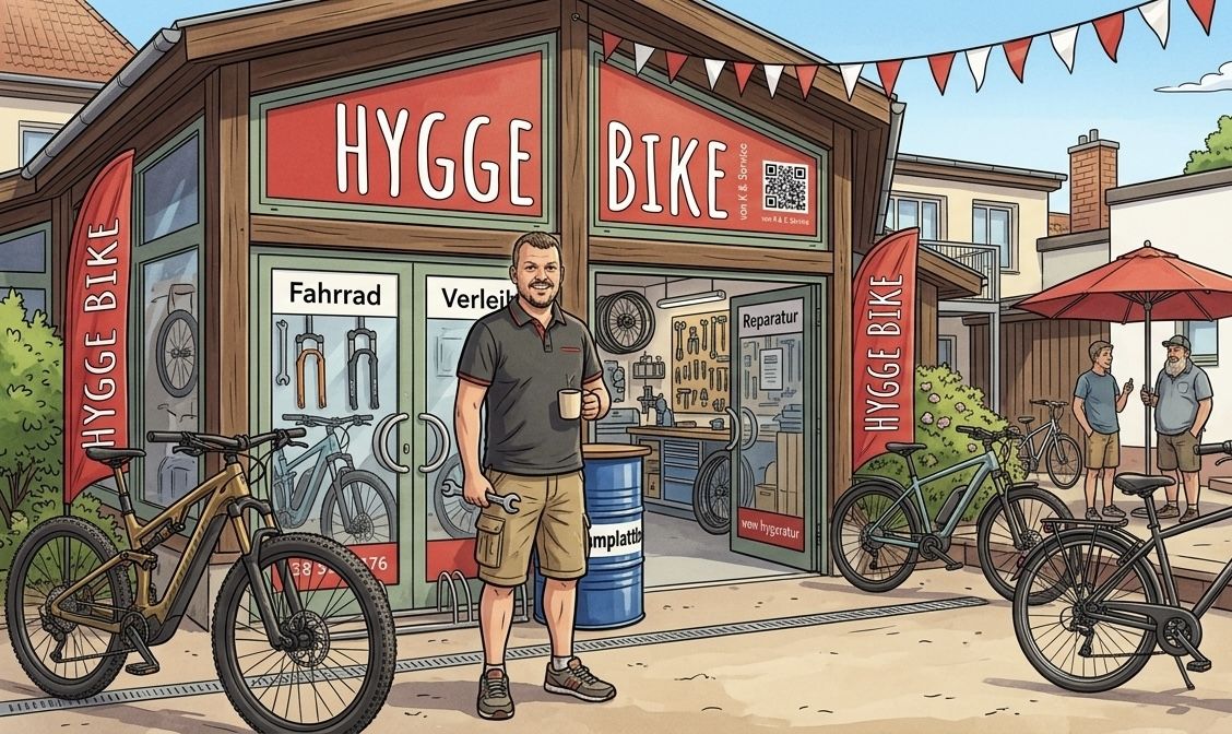Illustration des Fahrradladens Hygge Bike in Warnemünde
